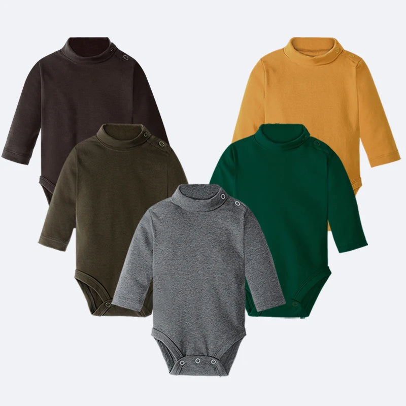 Baby Boy Clothes 100% Cotton Pure Solid Newborn Bodysuits Turtleneck Premature Clothing Shirts Tops 0 1 2 3 Years PJS Soft