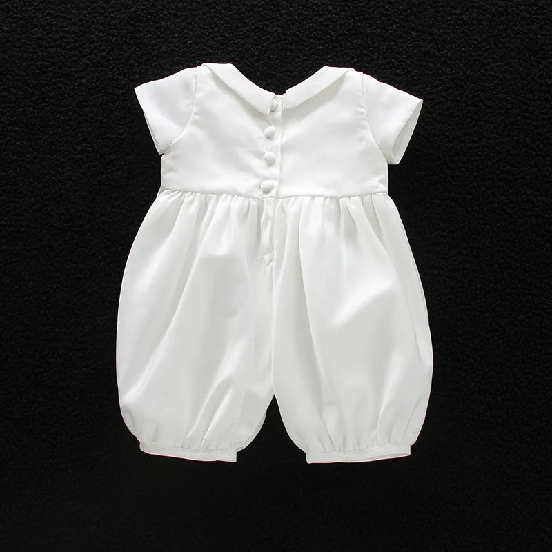 baby boy clothes white baptism baby romper set with hat turndown collar newborn first boy birthday clothing 3-24M