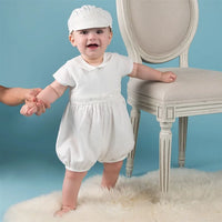baby boy clothes white baptism baby romper set with hat turndown collar newborn first boy birthday clothing 3-24M