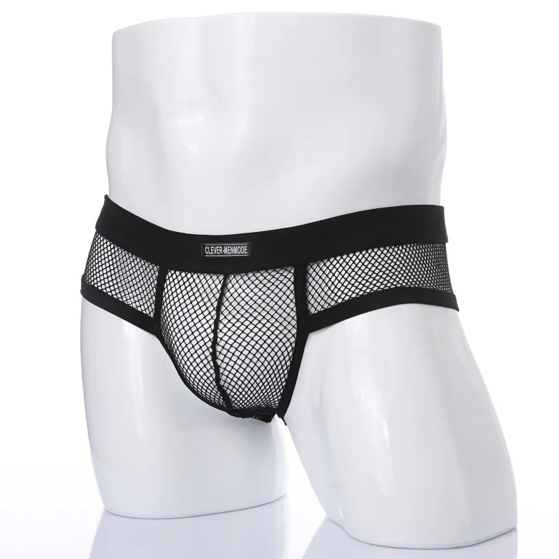 Men's Boxer Shorts Low Rise Mesh Trunk Underwear Black White