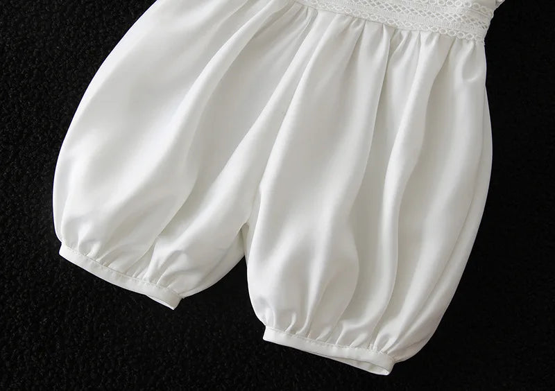 baby boy clothes white baptism baby romper set with hat turndown collar newborn first boy birthday clothing 3-24M