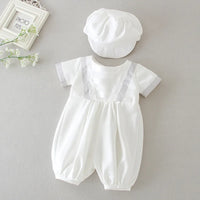 baby boy clothes white baptism baby romper set with hat turndown collar newborn first boy birthday clothing 3-24M