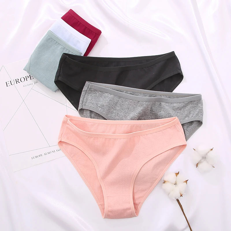 3PCS/Set Cotton Panties Women's Briefs Jacquard Design Solid Color Underpants S-XL