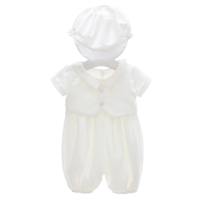 baby boy clothes white baptism baby romper set with hat turndown collar newborn first boy birthday clothing 3-24M