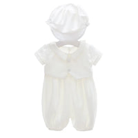 baby boy clothes white baptism baby romper set with hat turndown collar newborn first boy birthday clothing 3-24M