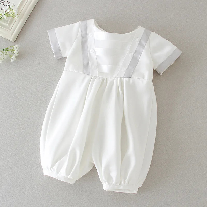 baby boy clothes white baptism baby romper set with hat turndown collar newborn first boy birthday clothing 3-24M