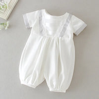 baby boy clothes white baptism baby romper set with hat turndown collar newborn first boy birthday clothing 3-24M
