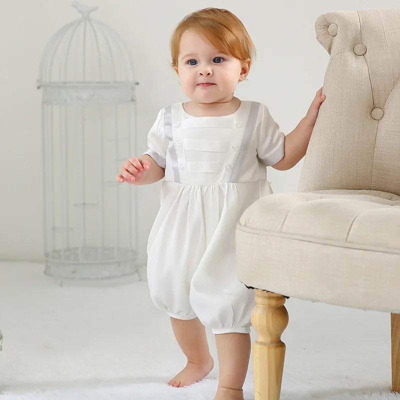 baby boy clothes white baptism baby romper set with hat turndown collar newborn first boy birthday clothing 3-24M