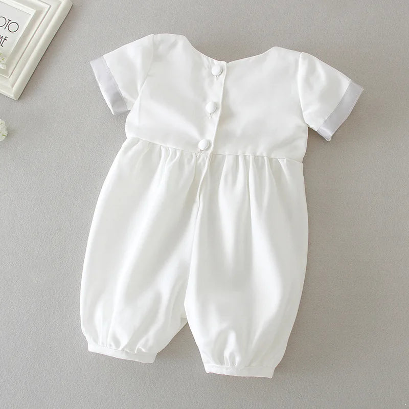 baby boy clothes white baptism baby romper set with hat turndown collar newborn first boy birthday clothing 3-24M