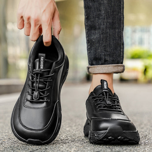 Wide-Foot Leather Barefoot Shoes for Couples Autumn/Winter Water-Resistant Athletic ShoesAll-Black Wide Last Casual Running Shoes for Men and Women