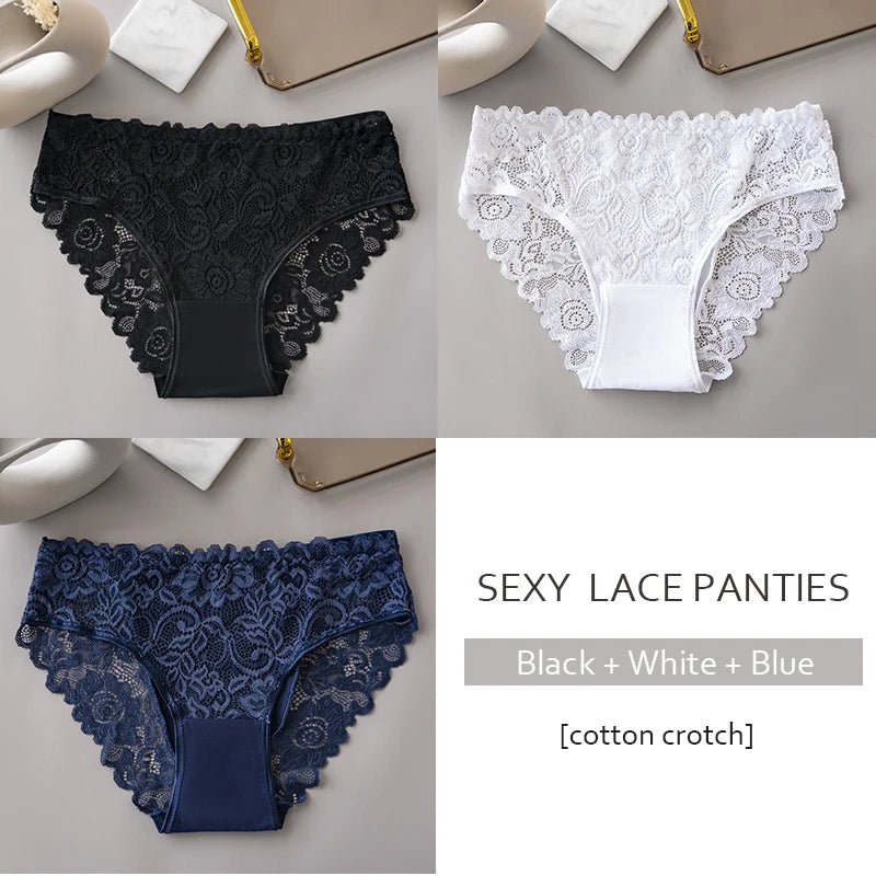 3PCS/Set Luxury Floral Embroidery Lace Panties Women's Briefs Breathable Underwear