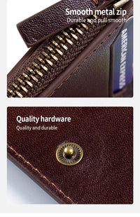 Genuine Leather Wallet for Men Minimalist Tri-Fold Purse with RFID Protection  Zipper Coin Pocket  Credit Card Slots