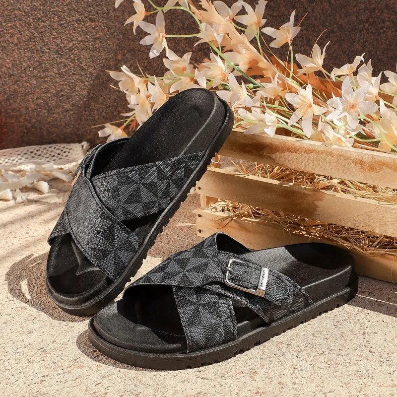 Women's Outdoor Walking Sandals Summer Trendy Color-blocked Designer Slippers Stylish Round Toe Buckle Open Toe Flat Sandals 42