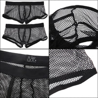 Men's Boxer Shorts Low Rise Mesh Trunk Underwear Black White