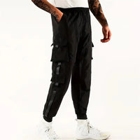 2025 Trendy Solid Color Pants, Multi Flap Pocket Men's Cargo Pants, Loose Casual Outdoor Hip Hop Pants, Men's Black Work Pants