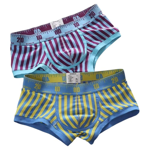 New Striped Boxer Briefs  Men's Comfortable Underwear Breathable Cotton Trunks with Elastic Waistband