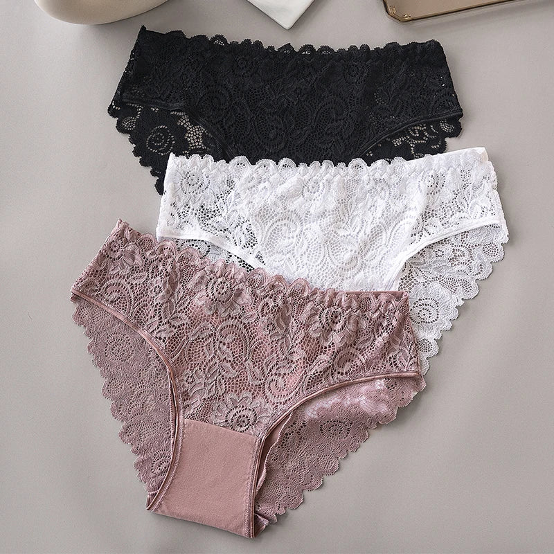3PCS/Set Luxury Floral Embroidery Lace Panties Women's Briefs Breathable Underwear