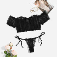 Women's Bra And Panty Lingerie Set Off Shoulder Bralette Fashion Strapless Ruffles Underwear