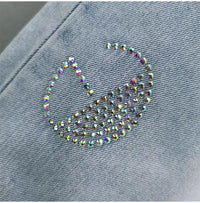 High waisted Jeans For Summer 2026 New Loose Elastic waist Hot pressed Diamond Pants Women's Casual Denim Trousers