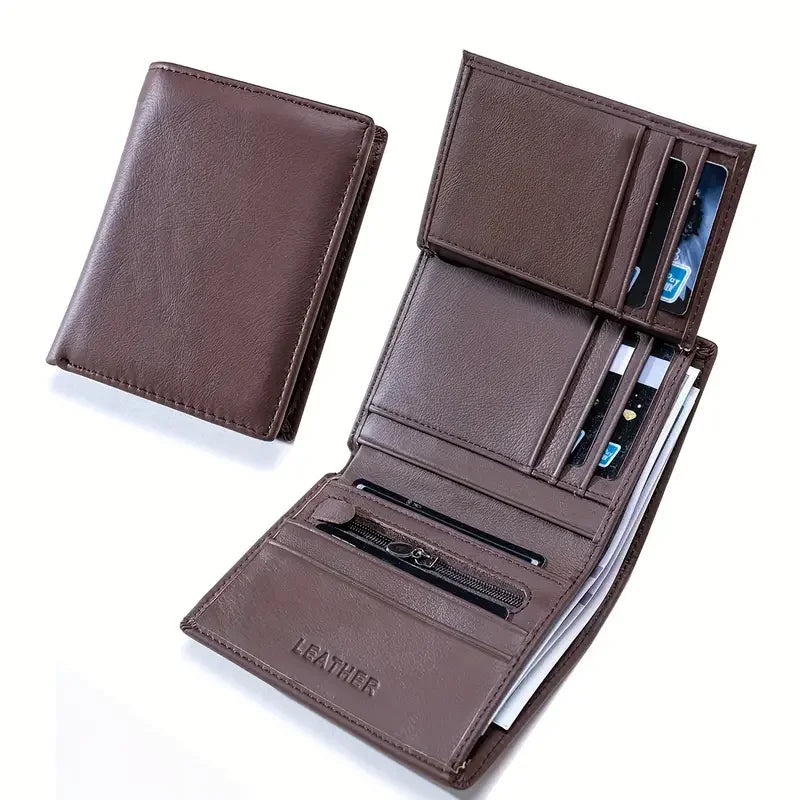 Men's Wallet Genuine Leather Wallets For Men Coin Purse Vintage Vertical Short Credit Card Holder Money Bag Men's RFID Wallet