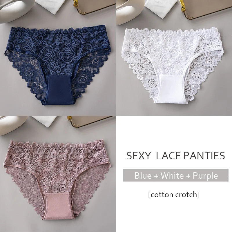 3PCS/Set Luxury Floral Embroidery Lace Panties Women's Briefs Breathable Underwear