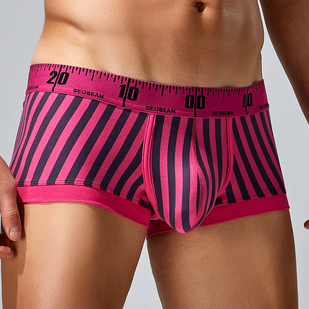 New Striped Boxer Briefs  Men's Comfortable Underwear Breathable Cotton Trunks with Elastic Waistband