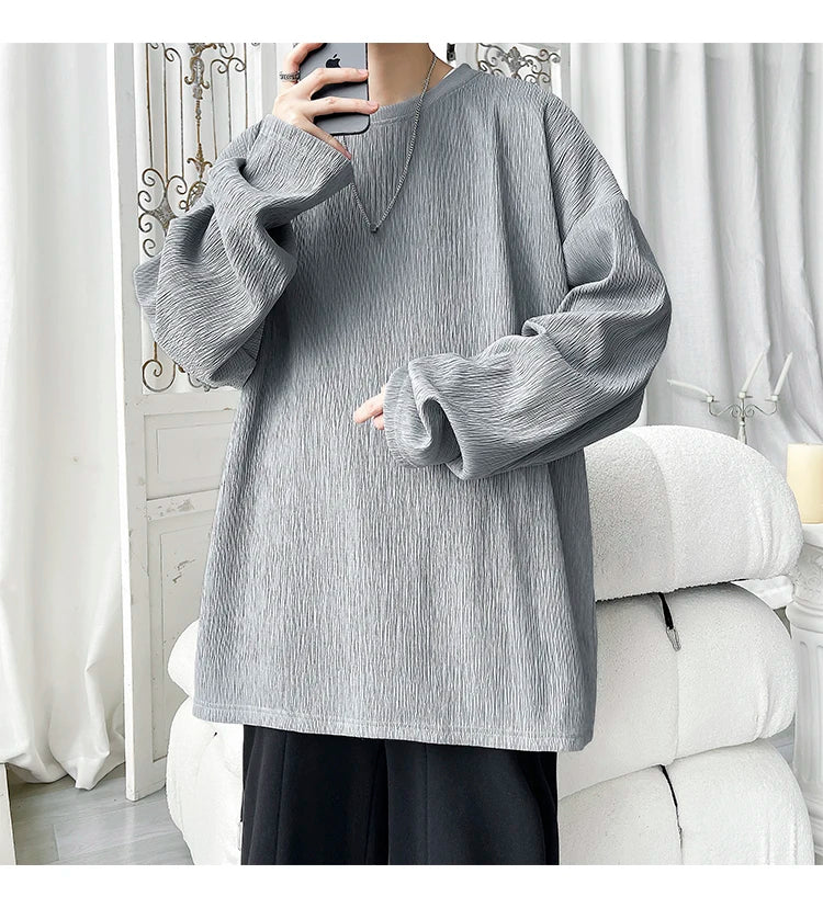Men's Trendy Casual Long Sleeve T-Shirt High Street Loose Fit Comfortable Wear Modern Minimalist Style Everyday Essential