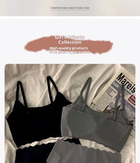 Seamless Scalloped Edge Bra and Panty Set for Women, Gray Black White Skin-Friendly Wireless Comfortable Lingerie Set