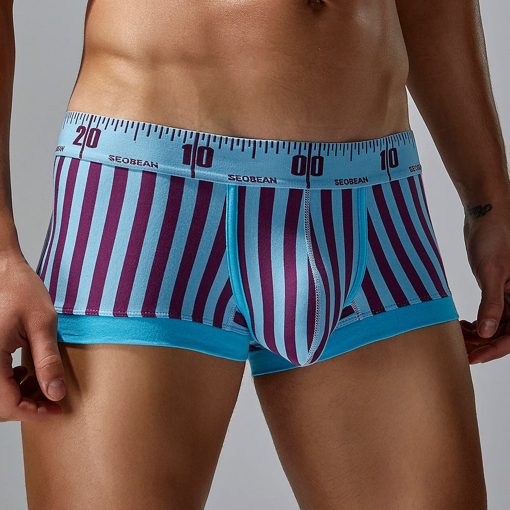 New Striped Boxer Briefs  Men's Comfortable Underwear Breathable Cotton Trunks with Elastic Waistband