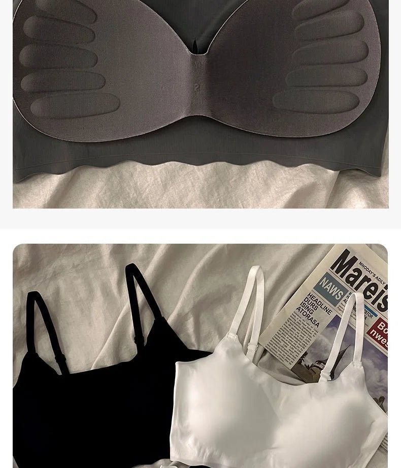 Seamless Scalloped Edge Bra and Panty Set for Women, Gray Black White Skin-Friendly Wireless Comfortable Lingerie Set