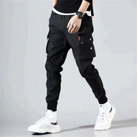 2025 Trendy Solid Color Pants, Multi Flap Pocket Men's Cargo Pants, Loose Casual Outdoor Hip Hop Pants, Men's Black Work Pants