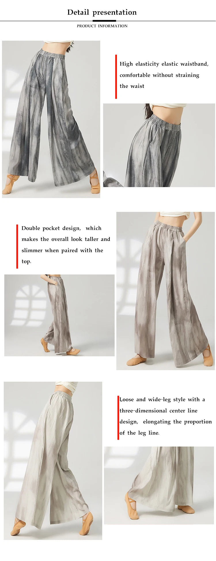 Women's wide-leg trousers made of chiffon, flowing and loose, suitable for formal party and wedding wear, as well as casual wear