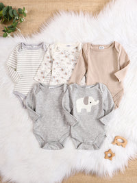 Baby Boy Clothes 5PCS Baby Boy Onesies Spring and Autumn Long-Sleeved Onesie Newborn Baby Clothes Cotton Fabric 0-9 Months
