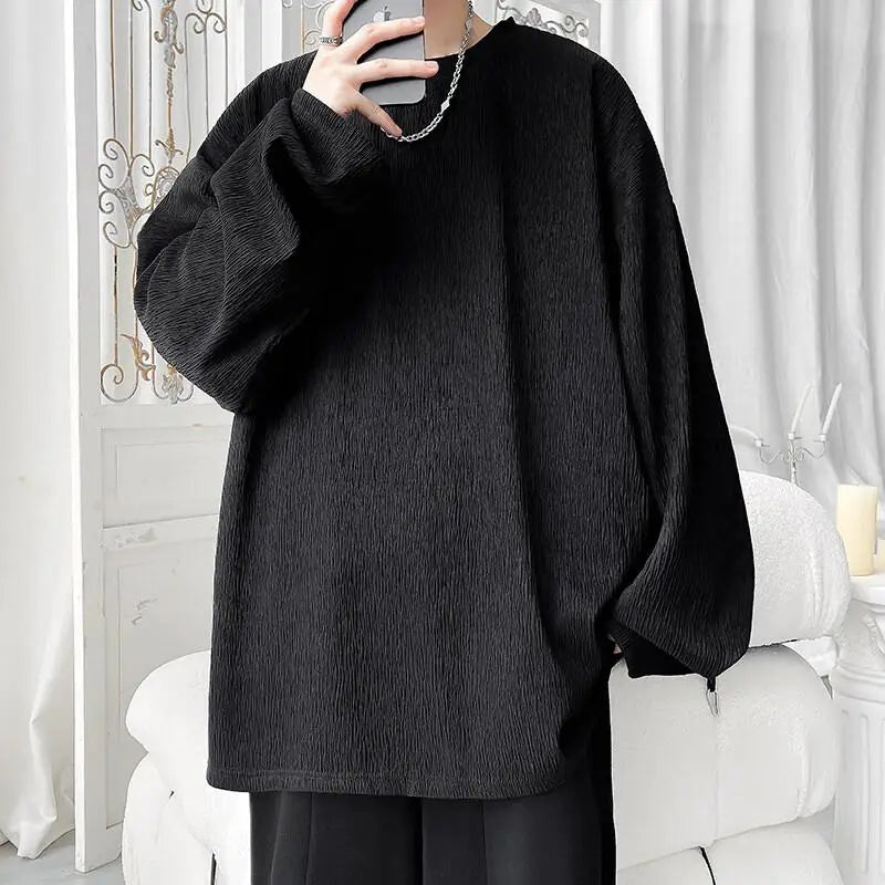 Men's Trendy Casual Long Sleeve T-Shirt High Street Loose Fit Comfortable Wear Modern Minimalist Style Everyday Essential