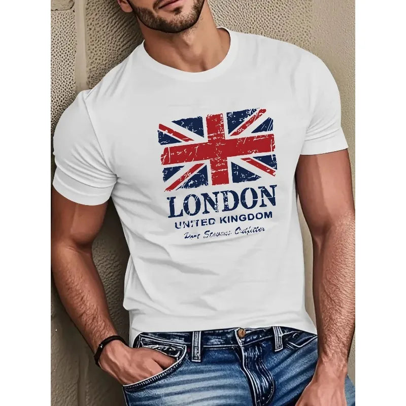 Men's pure cotton T-shirt trendy retro pattern print embellishment T-shirt casual street decoration T-shirt