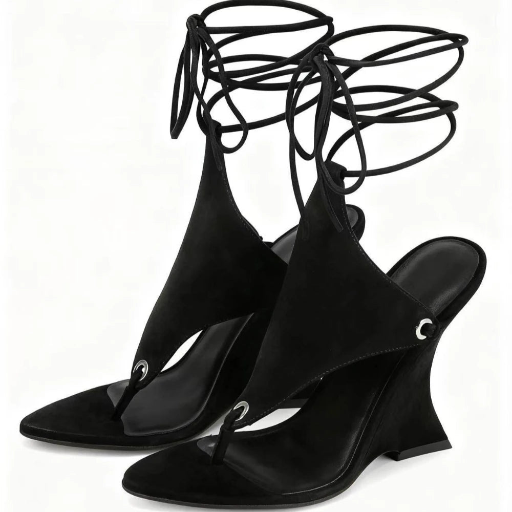 2026 Women's Summer Trendy Irregular High Heels Cross Tie Toe Sandals European and American Fashion Banquet Walking Shoes