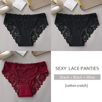 3PCS/Set Luxury Floral Embroidery Lace Panties Women's Briefs Breathable Underwear