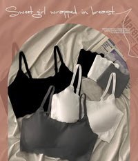 Seamless Scalloped Edge Bra and Panty Set for Women, Gray Black White Skin-Friendly Wireless Comfortable Lingerie Set