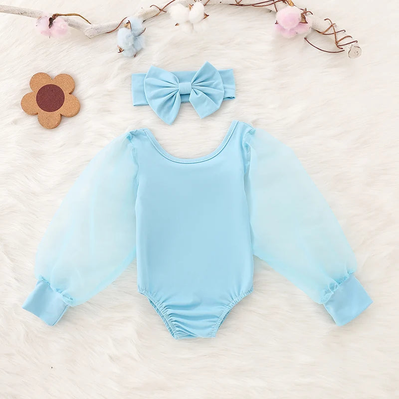 Newborn Baby Girl Clothes Spring Autumn Fashion Long Sleeve Bodysuit Lovely Jumpsuit Headband  2pcs Baby Girl Outfit Set