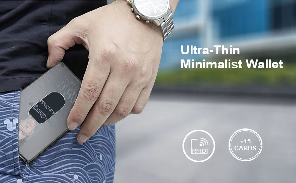 Minimalist Wallet For Men - Aluminum Slim Stretchable Belt Draw-Out Metal Wallet  , Holds up 15 Cards with Cash Strap,Card holde