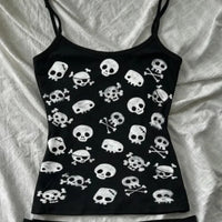 Gothic Women's Crop Top With Suspenders Y2K Vintage Emo Aesthetic Blouse Summer Top 90s Style