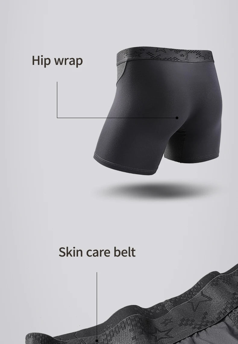 Extra Long Sports Underwear Men's Boxer Briefs Anti-Wear Leg Running Large Size Breathable Training Boxer Briefs