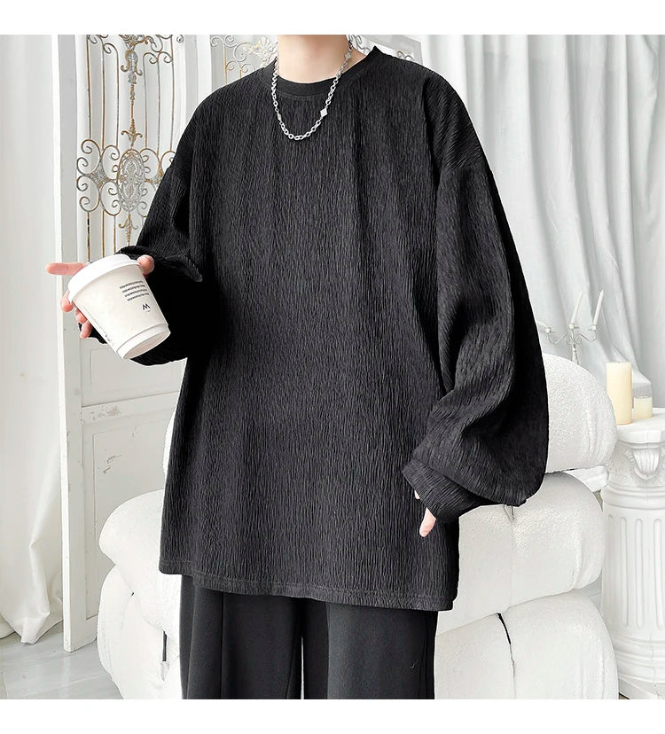 Men's Trendy Casual Long Sleeve T-Shirt High Street Loose Fit Comfortable Wear Modern Minimalist Style Everyday Essential