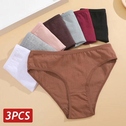 3PCS/Set Cotton Panties Women's Briefs Jacquard Design Solid Color Underpants S-XL