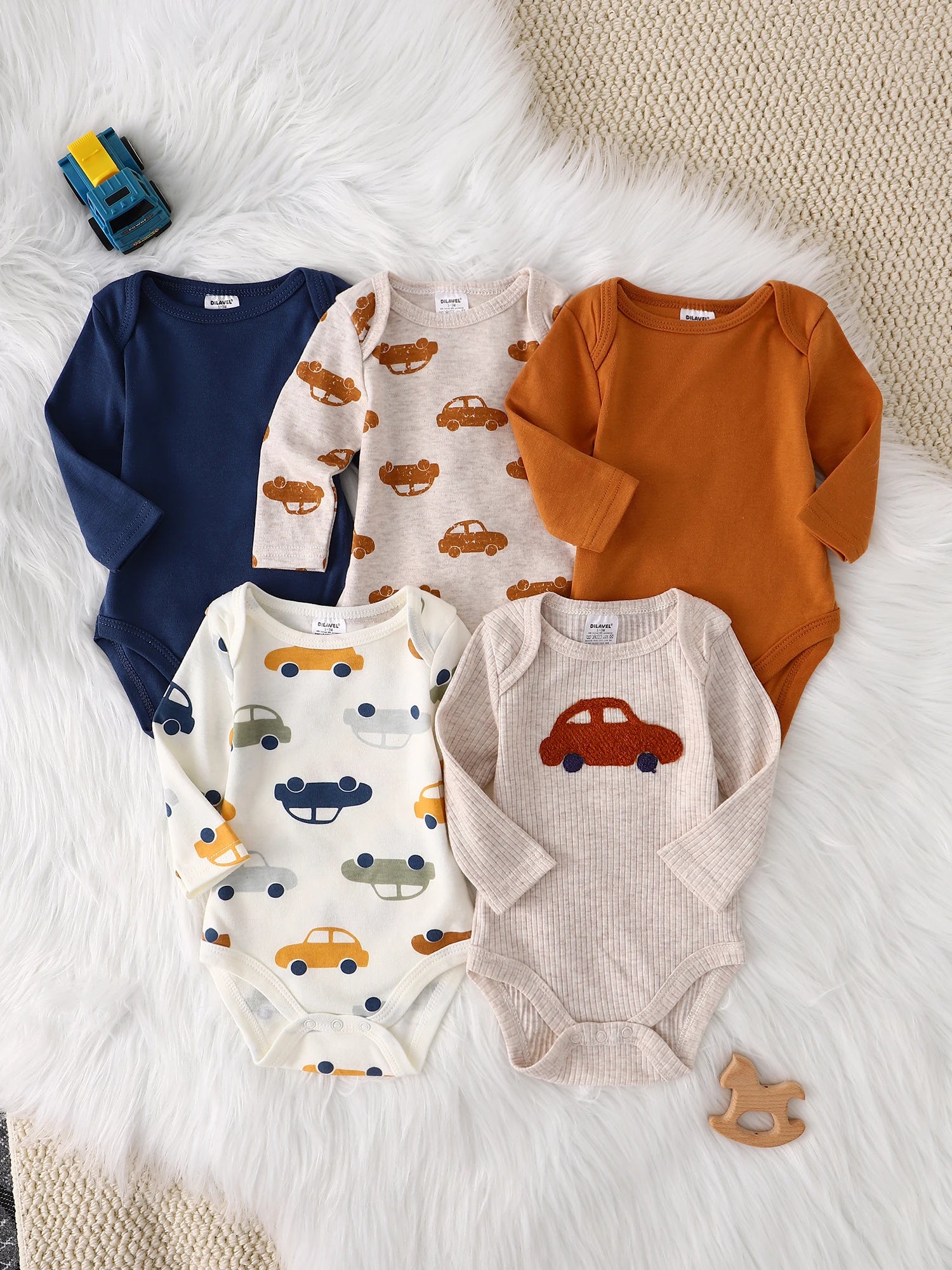 Baby Boy Clothes 5PCS Baby Boy Onesies Spring and Autumn Long-Sleeved Onesie Newborn Baby Clothes Cotton Fabric 0-9 Months