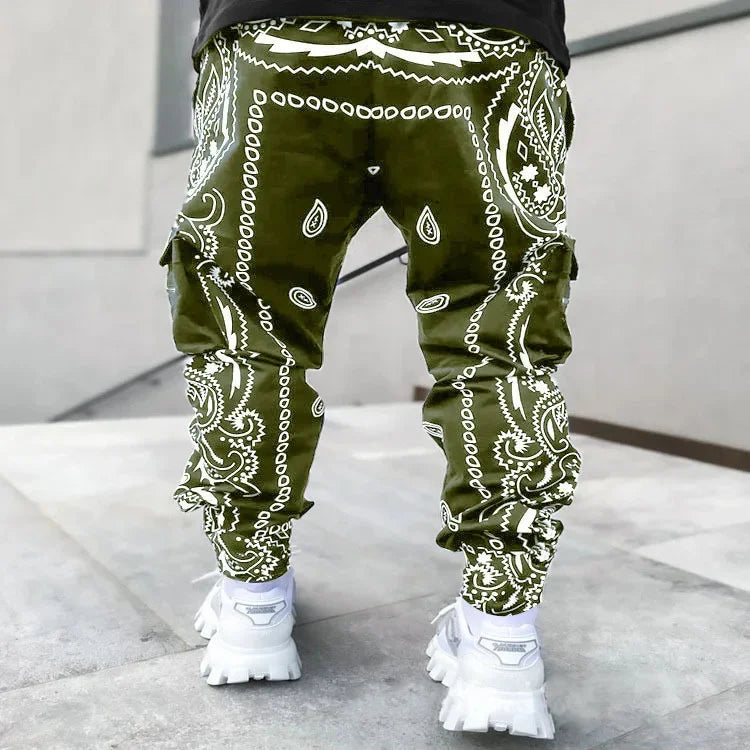 New Men's Cargo Pants Trend Printed Loose Hip Hop Fashion Street Wear Big Pocket Overalls Men Bright Color Four Seasons Trousers
