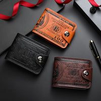 Men's Wallets with 100 US Dollar Pattern Hasp Male Leather Wallet with Zipper Card Holder Coin Pocket Purse Cartera Hombre