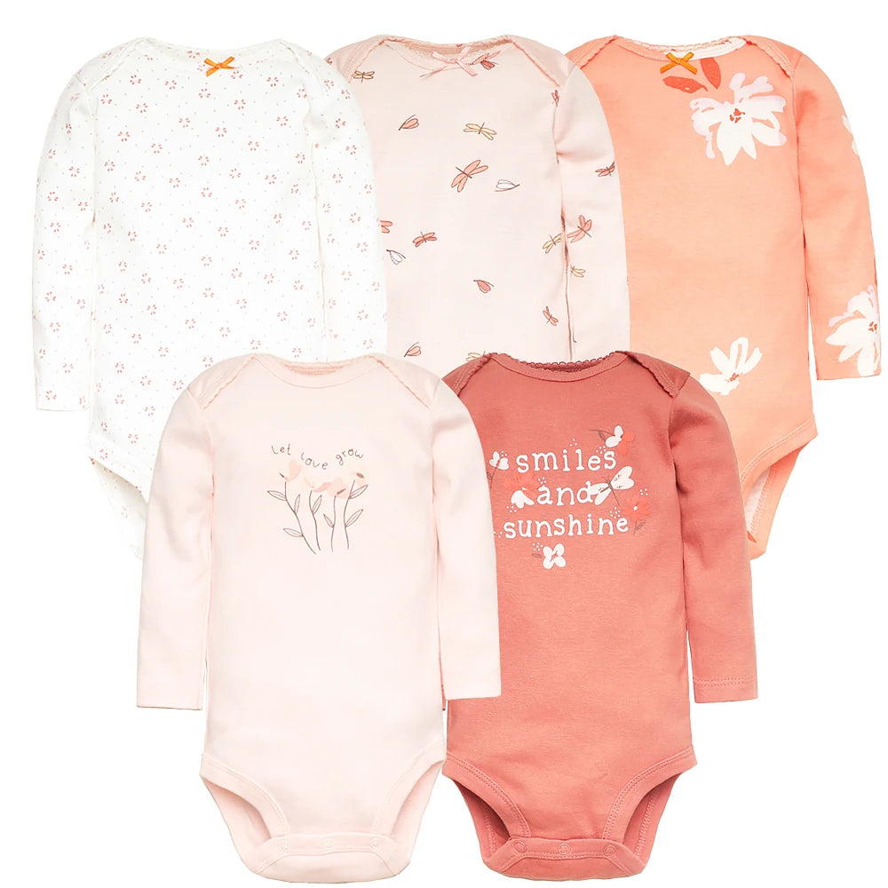 Baby Girl Clothes 5Pcs/Lot Body Suit 2023 Spring Summer Toddler Boys Romper Cartoon Newborn Outfits Infant Clothes Set Cotton
