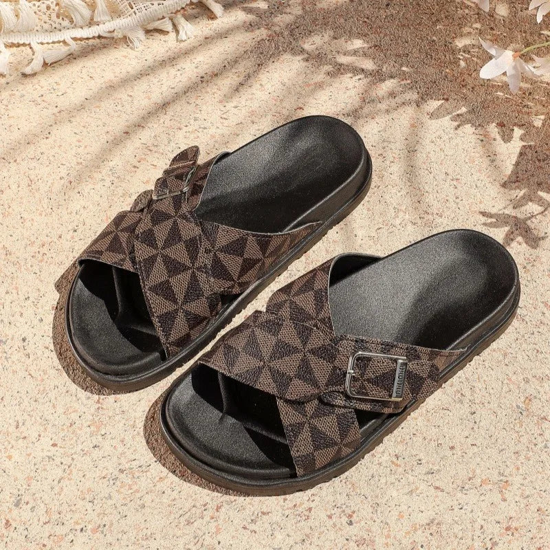 Women's Outdoor Walking Sandals Summer Trendy Color-blocked Designer Slippers Stylish Round Toe Buckle Open Toe Flat Sandals 42