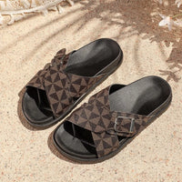 Women's Outdoor Walking Sandals Summer Trendy Color-blocked Designer Slippers Stylish Round Toe Buckle Open Toe Flat Sandals 42